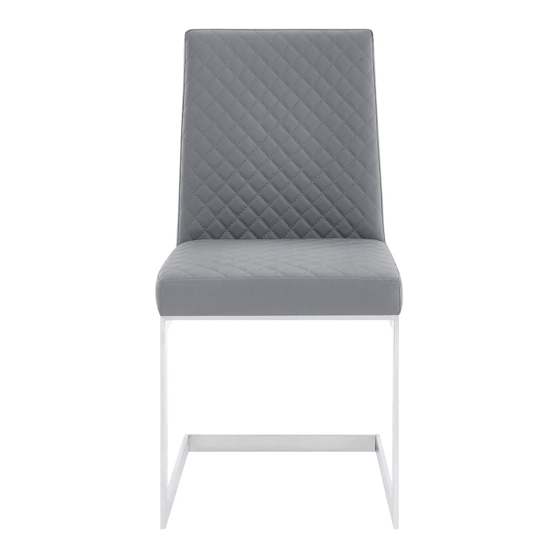 Copen Contemporary Dining Chair in Brushed Stainless Steel and Gray Faux Leather - Set of 2 - Furniture City (CA)l
