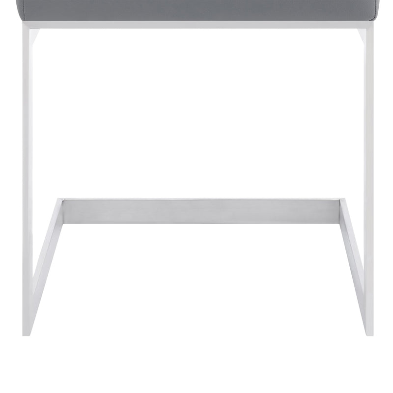 Copen Contemporary Dining Chair in Brushed Stainless Steel and Gray Faux Leather - Set of 2 - Furniture City (CA)l