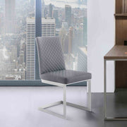 Copen Contemporary Dining Chair in Brushed Stainless Steel and Gray Faux Leather - Set of 2 - Furniture City (CA)l