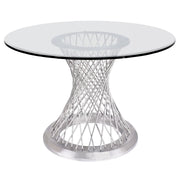 Calypso Contemporary Dining Table in Brushed Stainless Steel with Clear Tempered Glass Top - Furniture City (CA)l
