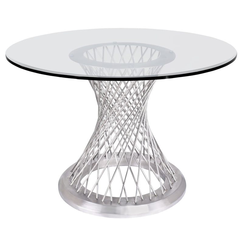 Calypso Contemporary Dining Table in Brushed Stainless Steel with Clear Tempered Glass Top - Furniture City (CA)l