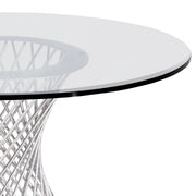 Calypso Contemporary Dining Table in Brushed Stainless Steel with Clear Tempered Glass Top - Furniture City (CA)l