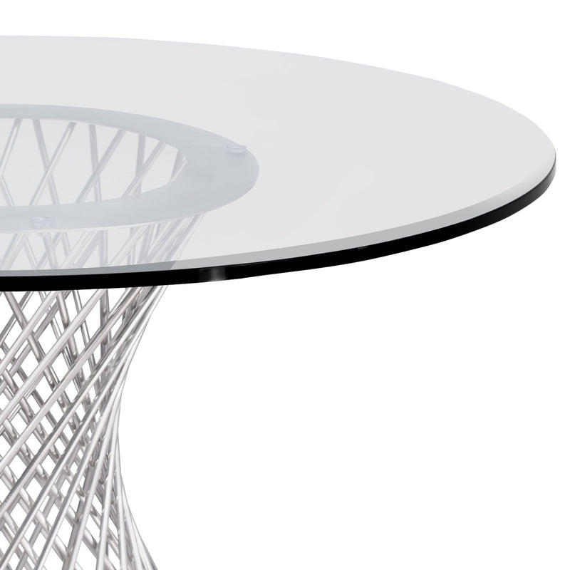 Calypso Contemporary Dining Table in Brushed Stainless Steel with Clear Tempered Glass Top - Furniture City (CA)l