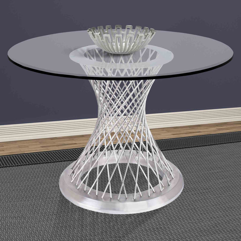 Calypso Contemporary Dining Table in Brushed Stainless Steel with Clear Tempered Glass Top - Furniture City (CA)l