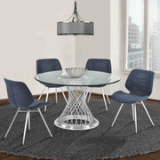 Calypso Contemporary Dining Table in Brushed Stainless Steel with Clear Tempered Glass Top - Furniture City (CA)l