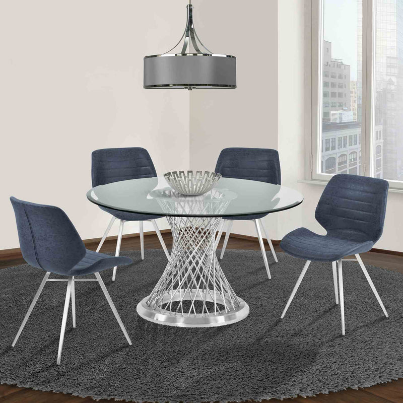 Calypso Contemporary Dining Table in Brushed Stainless Steel with Clear Tempered Glass Top - Furniture City (CA)l