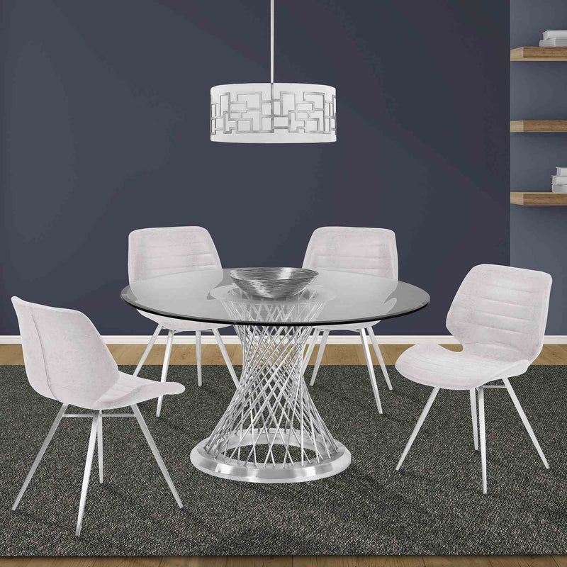 Calypso Contemporary Dining Table in Brushed Stainless Steel with Clear Tempered Glass Top - Furniture City (CA)l