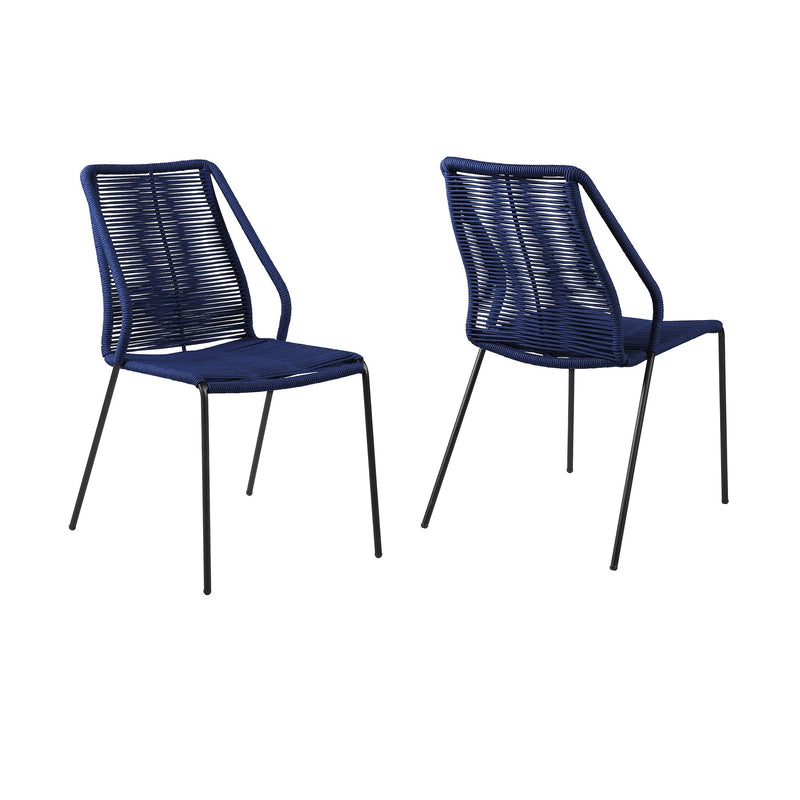 Clip Indoor Outdoor Stackable Steel Dining Chair with Blue Rope - Set of 2 - Furniture City (CA)l