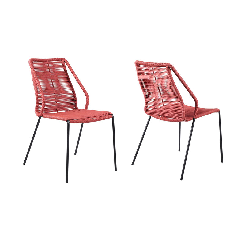 Clip Indoor Outdoor Stackable Steel Dining Chair with Brick Red Rope - Set of 2 - Furniture City (CA)l