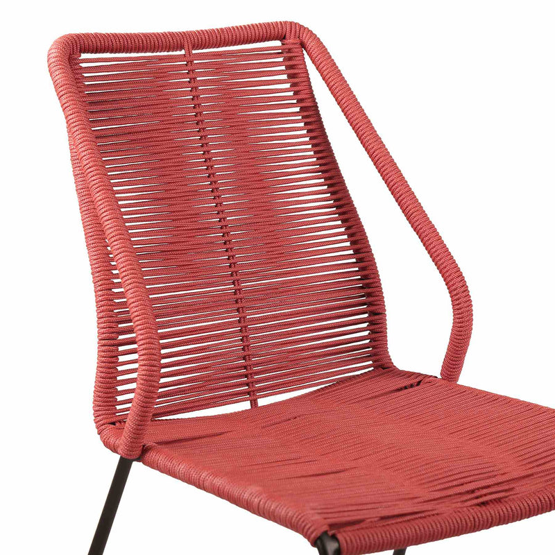 Clip Indoor Outdoor Stackable Steel Dining Chair with Brick Red Rope - Set of 2 - Furniture City (CA)l