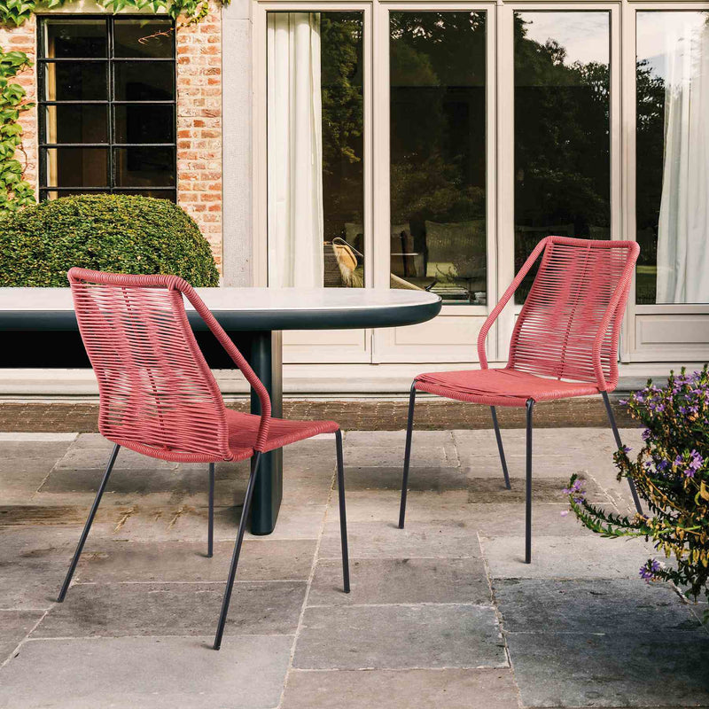 Clip Indoor Outdoor Stackable Steel Dining Chair with Brick Red Rope - Set of 2 - Furniture City (CA)l