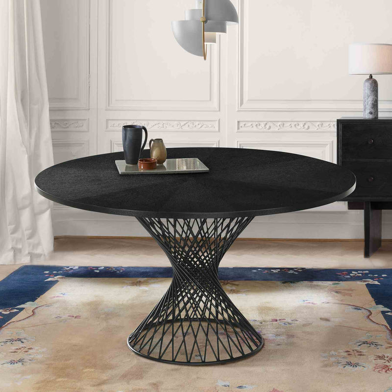 Cirque 54" Round Black Wood and Metal Pedestal Dining Table - Furniture City (CA)l