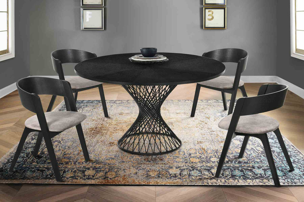Cirque 54" Round Black Wood and Metal Pedestal Dining Table