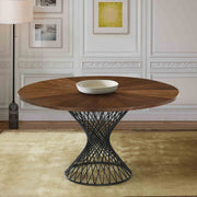 Cirque 54" Round Walnut Wood and Metal Pedestal Dining Table - Furniture City (CA)l