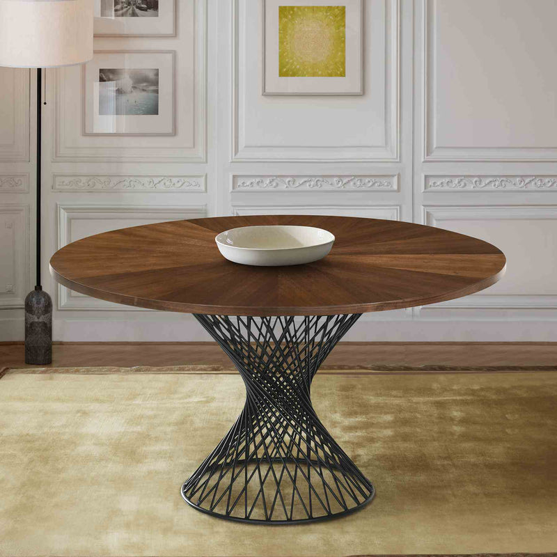 Cirque 54" Round Walnut Wood and Metal Pedestal Dining Table - Furniture City (CA)l