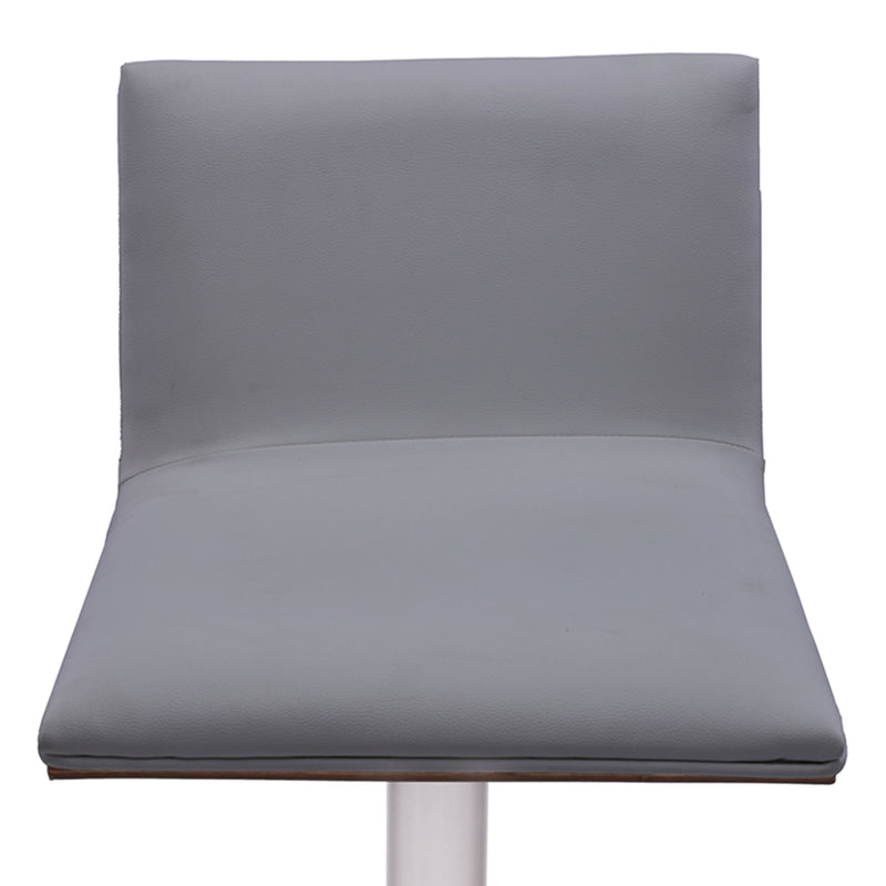 Crystal Barstool in Brushed Stainless Steel finish with Gray Faux Leather and Walnut Back - Furniture City (CA)l