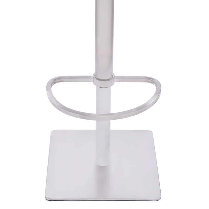 Crystal Barstool in Brushed Stainless Steel finish with Gray Faux Leather and Walnut Back