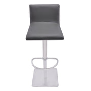 Crystal Adjustable Height Swivel Gray Faux Leather and Gray Walnut Bar Stool with Brushed Stainless Steel Base - Furniture City (CA)l