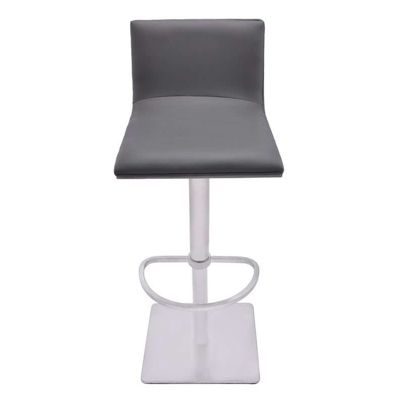 Crystal Adjustable Height Swivel Gray Faux Leather and Gray Walnut Bar Stool with Brushed Stainless Steel Base - Furniture City (CA)l