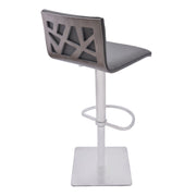 Crystal Adjustable Height Swivel Gray Faux Leather and Gray Walnut Bar Stool with Brushed Stainless Steel Base - Furniture City (CA)l