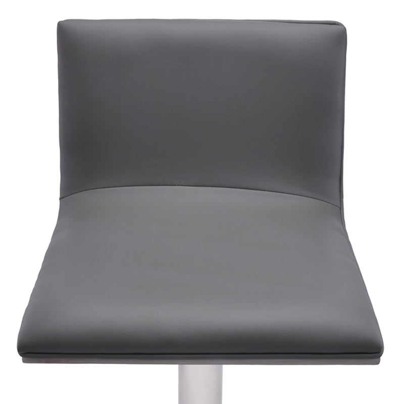 Crystal Adjustable Height Swivel Gray Faux Leather and Gray Walnut Bar Stool with Brushed Stainless Steel Base - Furniture City (CA)l