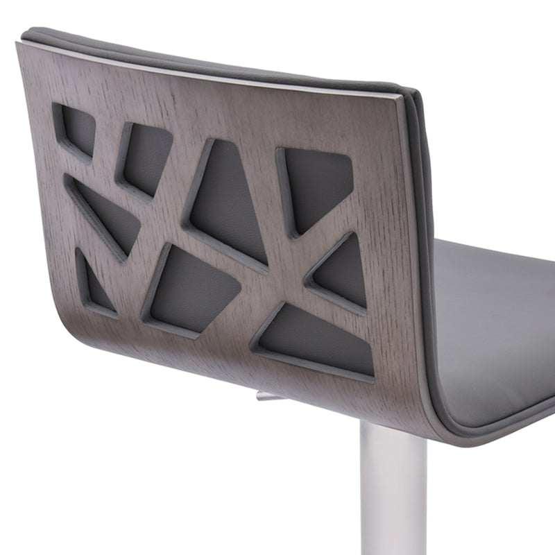 Crystal Adjustable Height Swivel Gray Faux Leather and Gray Walnut Bar Stool with Brushed Stainless Steel Base - Furniture City (CA)l