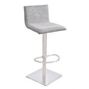 Crystal Adjustable Height Swivel Gray Fabric and Walnut Bar Stool with Brushed Stainless Steel Base - Furniture City (CA)l