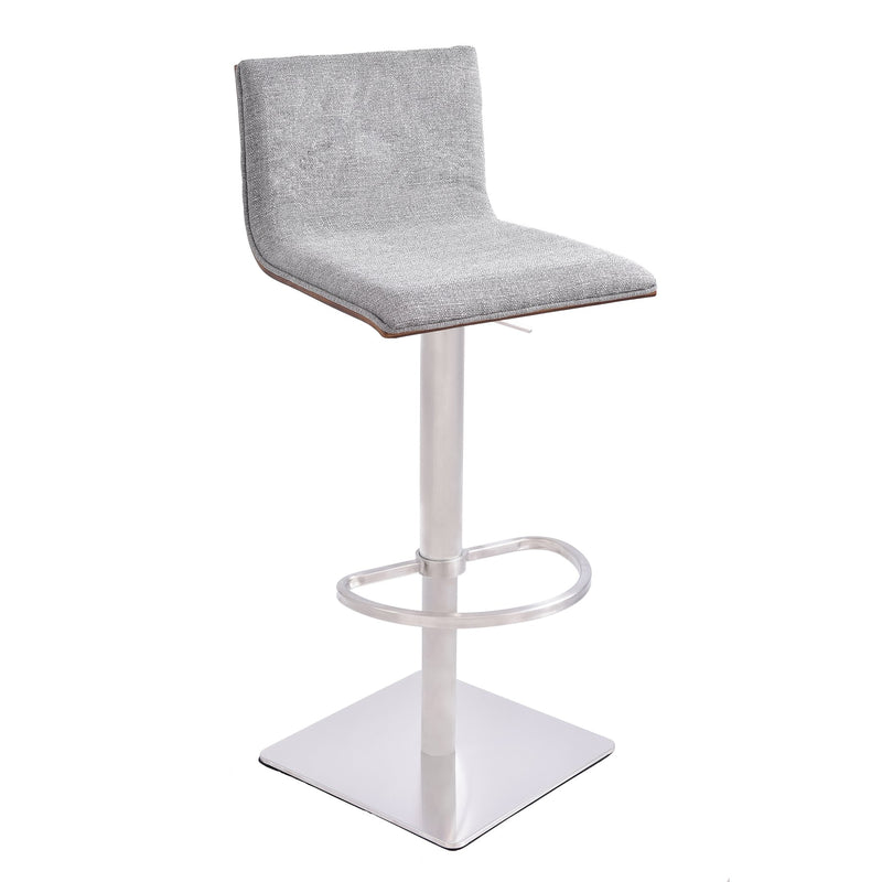Crystal Adjustable Height Swivel Gray Fabric and Walnut Bar Stool with Brushed Stainless Steel Base - Furniture City (CA)l