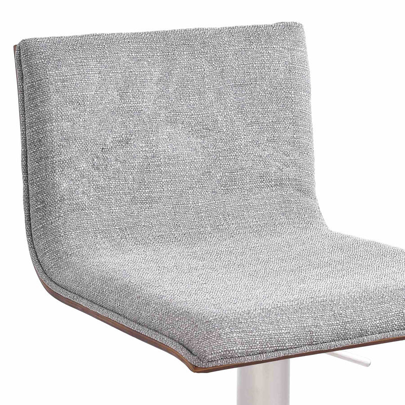 Crystal Adjustable Height Swivel Gray Fabric and Walnut Bar Stool with Brushed Stainless Steel Base - Furniture City (CA)l