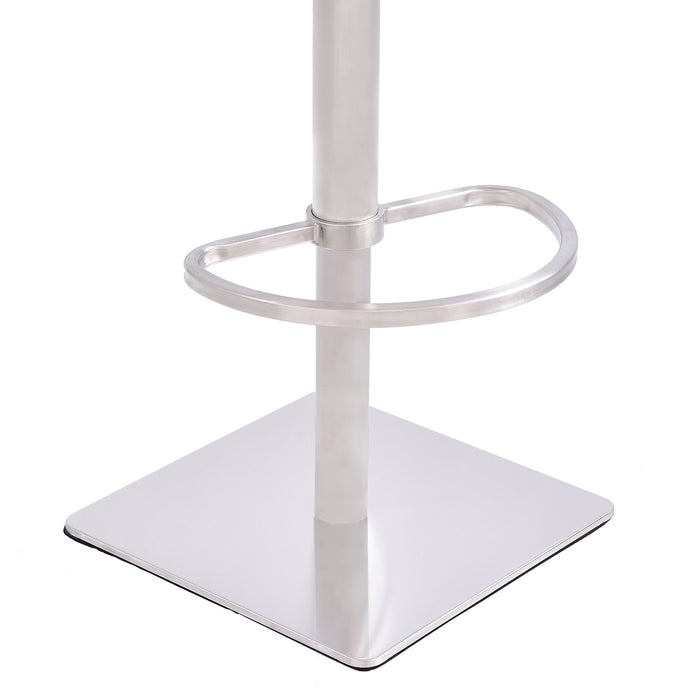 Crystal Adjustable Height Swivel Gray Fabric and Walnut Bar Stool with Brushed Stainless Steel Base