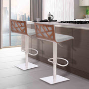 Crystal Adjustable Height Swivel Gray Fabric and Walnut Bar Stool with Brushed Stainless Steel Base - Furniture City (CA)l