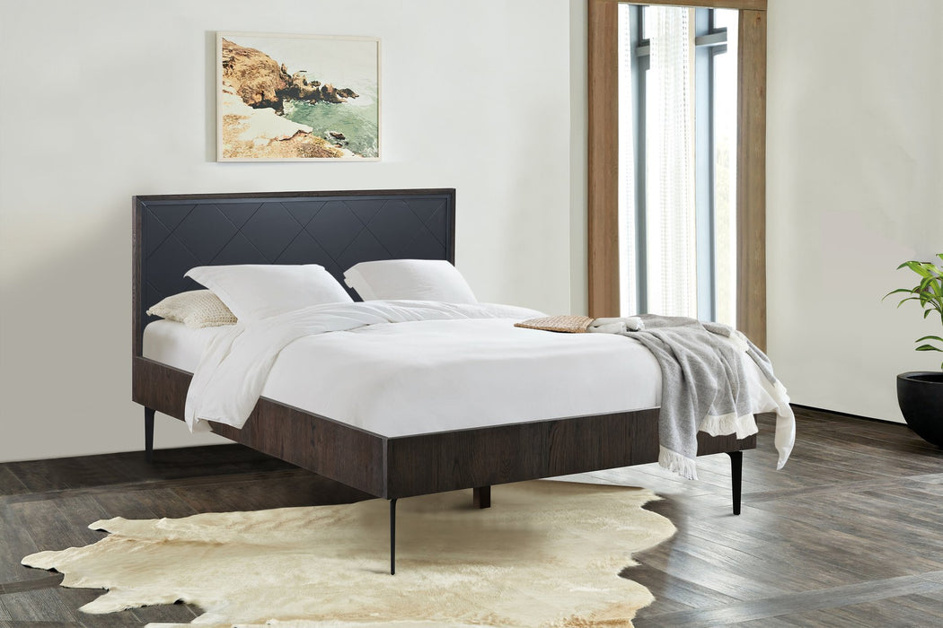 Cross Solid Oak and Metal Queen Platform Bed Frame