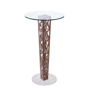 Crystal Bar Table with Walnut Veneer column and Brushed Stainless Steel finish with Clear Tempered Glass Top - Furniture City (CA)l