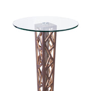 Crystal Bar Table with Walnut Veneer column and Brushed Stainless Steel finish with Clear Tempered Glass Top - Furniture City (CA)l