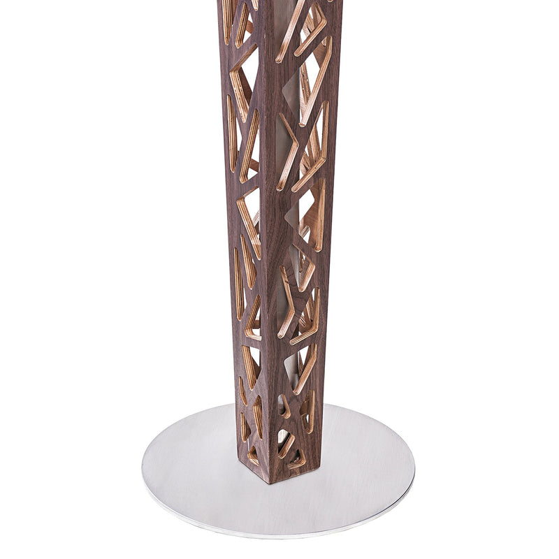 Crystal Bar Table with Walnut Veneer column and Brushed Stainless Steel finish with Clear Tempered Glass Top - Furniture City (CA)l