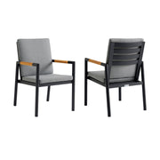 Crown Black Aluminum and Teak Outdoor Dining Chair with Dark Gray Fabric - Set of 2 - Furniture City (CA)l