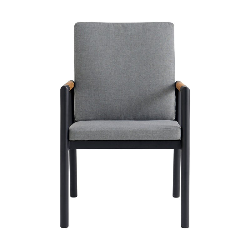 Crown Black Aluminum and Teak Outdoor Dining Chair with Dark Gray Fabric - Set of 2 - Furniture City (CA)l