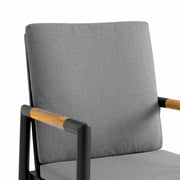 Crown Black Aluminum and Teak Outdoor Dining Chair with Dark Gray Fabric - Set of 2 - Furniture City (CA)l