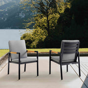 Crown Black Aluminum and Teak Outdoor Dining Chair with Dark Gray Fabric - Set of 2 - Furniture City (CA)l