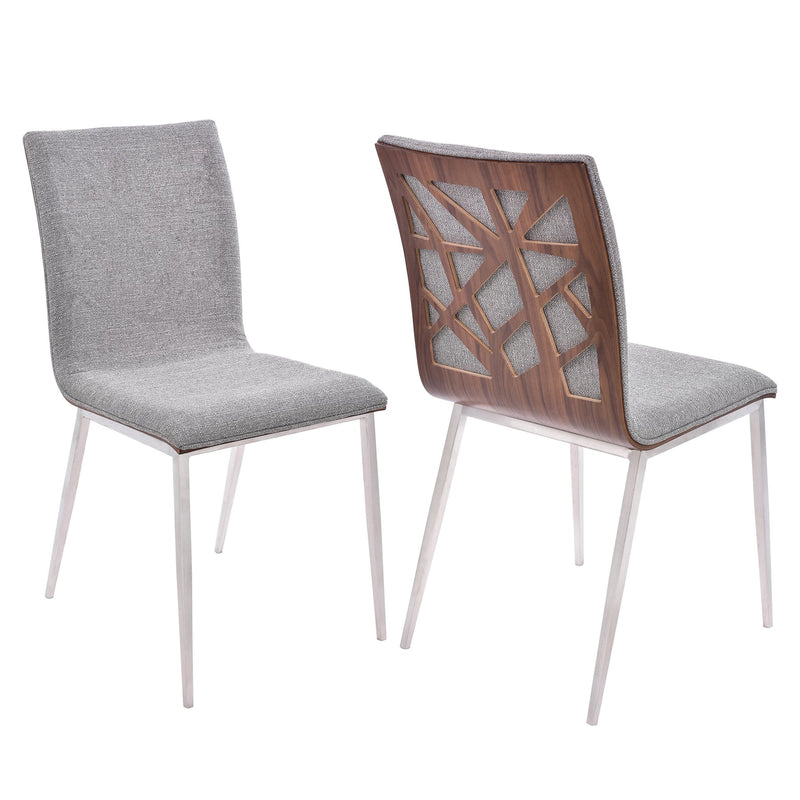 Crystal Dining Chair in Brushed Stainless Steel finish with Gray Fabric and Walnut Back - Set of 2 - Furniture City (CA)l