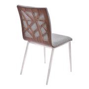 Crystal Dining Chair in Brushed Stainless Steel finish with Gray Fabric and Walnut Back - Set of 2 - Furniture City (CA)l