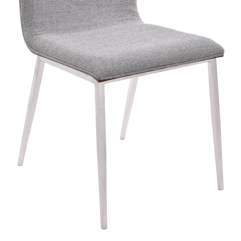 Crystal Dining Chair in Brushed Stainless Steel finish with Gray Fabric and Walnut Back - Set of 2 - Furniture City (CA)l