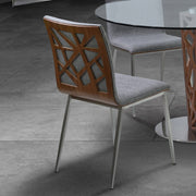 Crystal Dining Chair in Brushed Stainless Steel finish with Gray Fabric and Walnut Back - Set of 2 - Furniture City (CA)l