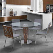 Crystal Dining Chair in Brushed Stainless Steel finish with Gray Fabric and Walnut Back - Set of 2 - Furniture City (CA)l