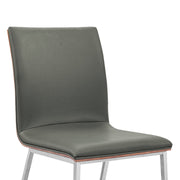 Crystal Dining Chair in Brushed Stainless Steel finish with Gray Faux Leather and Walnut Back - Set of 2 - Furniture City (CA)l