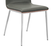 Crystal Dining Chair in Brushed Stainless Steel finish with Gray Faux Leather and Walnut Back - Set of 2 - Furniture City (CA)l