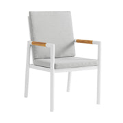 Crown White Aluminum and Teak Outdoor Dining Chair with Light Gray Fabric - Set of 2 - Furniture City (CA)l