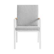 Crown White Aluminum and Teak Outdoor Dining Chair with Light Gray Fabric - Set of 2 - Furniture City (CA)l
