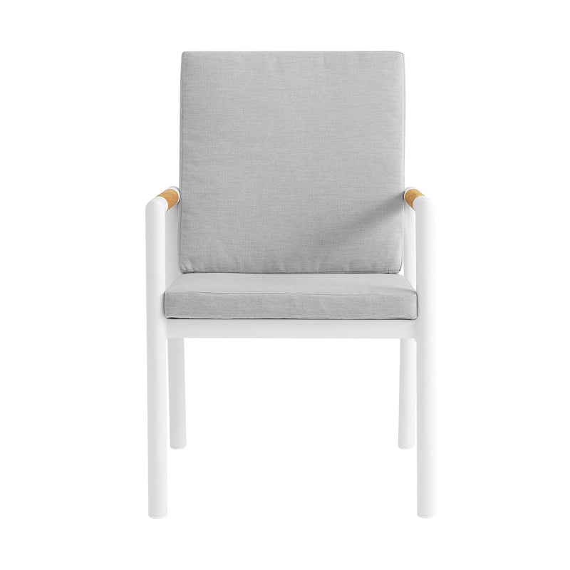 Crown White Aluminum and Teak Outdoor Dining Chair with Light Gray Fabric - Set of 2 - Furniture City (CA)l