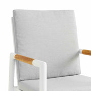 Crown White Aluminum and Teak Outdoor Dining Chair with Light Gray Fabric - Set of 2 - Furniture City (CA)l